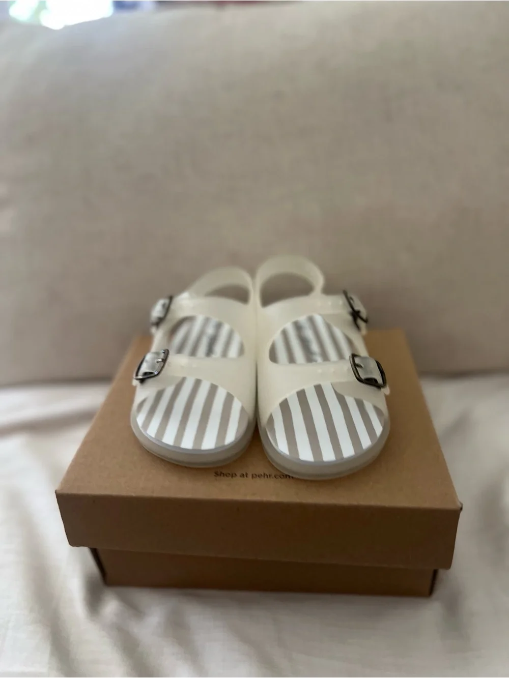 Kids clear Striped Jelly Sandals with Gold Buckles